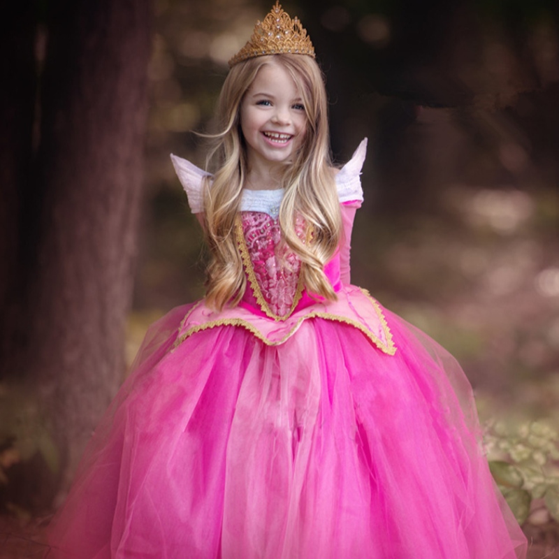 Mädchen Dornröschen Kleidung Kleidung Kinder Langarm Aurora Prinzessin Kostüm Mädchen Weihnachtsfeier Kleid