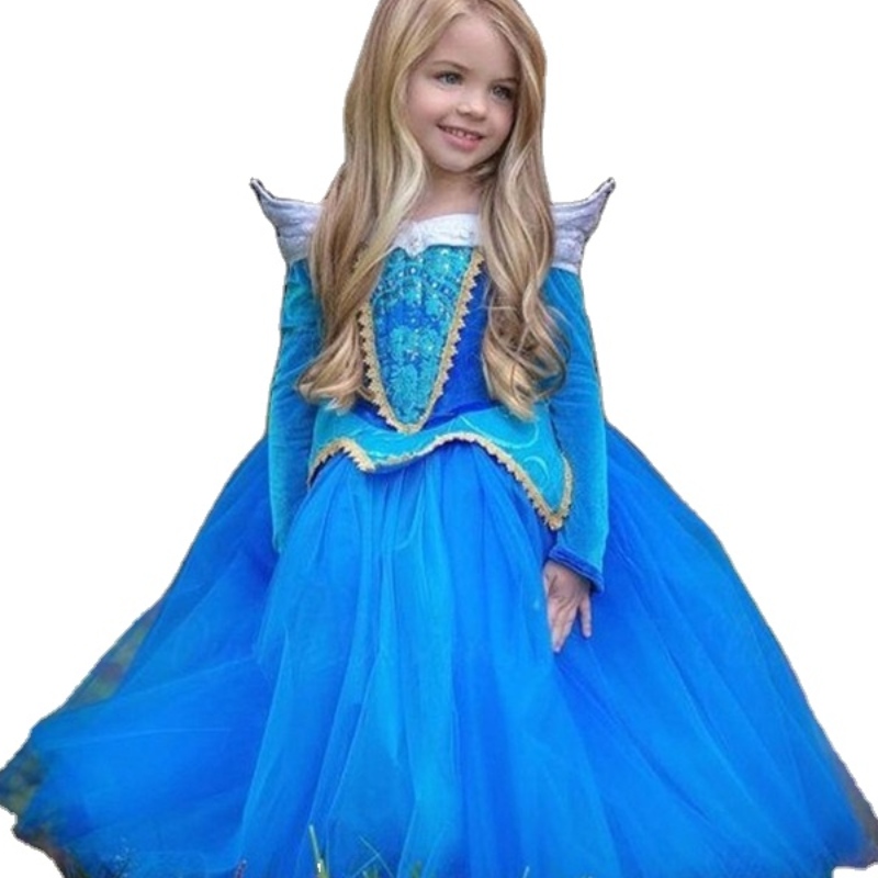 Mädchen Dornröschen Kleidung Kleidung Kinder Langarm Aurora Prinzessin Kostüm Mädchen Weihnachtsfeier Kleid