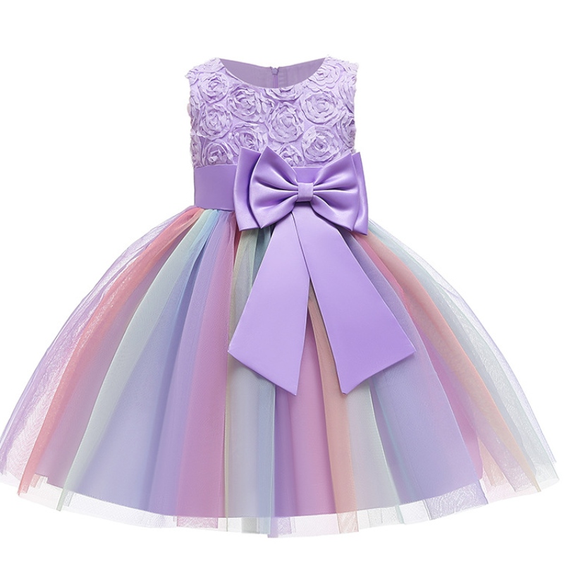 Ärmellose Bogenkleidung Blumenmädchen Blumenkleid Regenbogen Tutu Party Kleid Festzugskleid