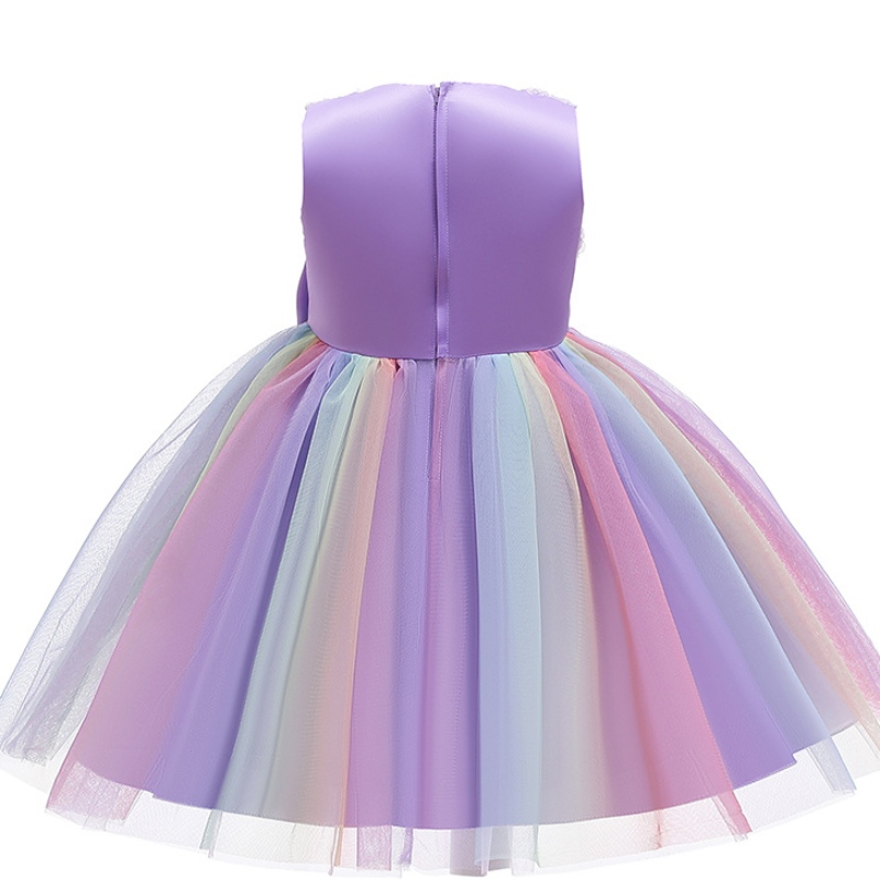 Ärmellose Bogenkleidung Blumenmädchen Blumenkleid Regenbogen Tutu Party Kleid Festzugskleid