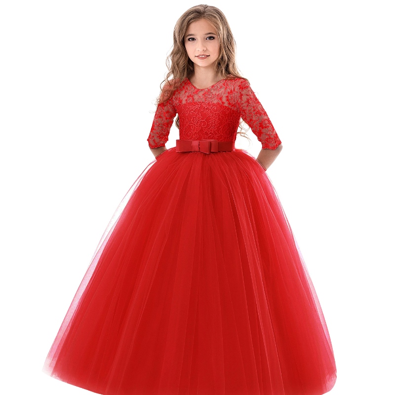 2022 6-14 Jahre Blumenspitzenkleid Girls Kleidung Prinzessin Party Festzug Langes Kleid Kleider Kleider für Mädchen Hochzeit Abend Kleidung 4 - 199 Stücke