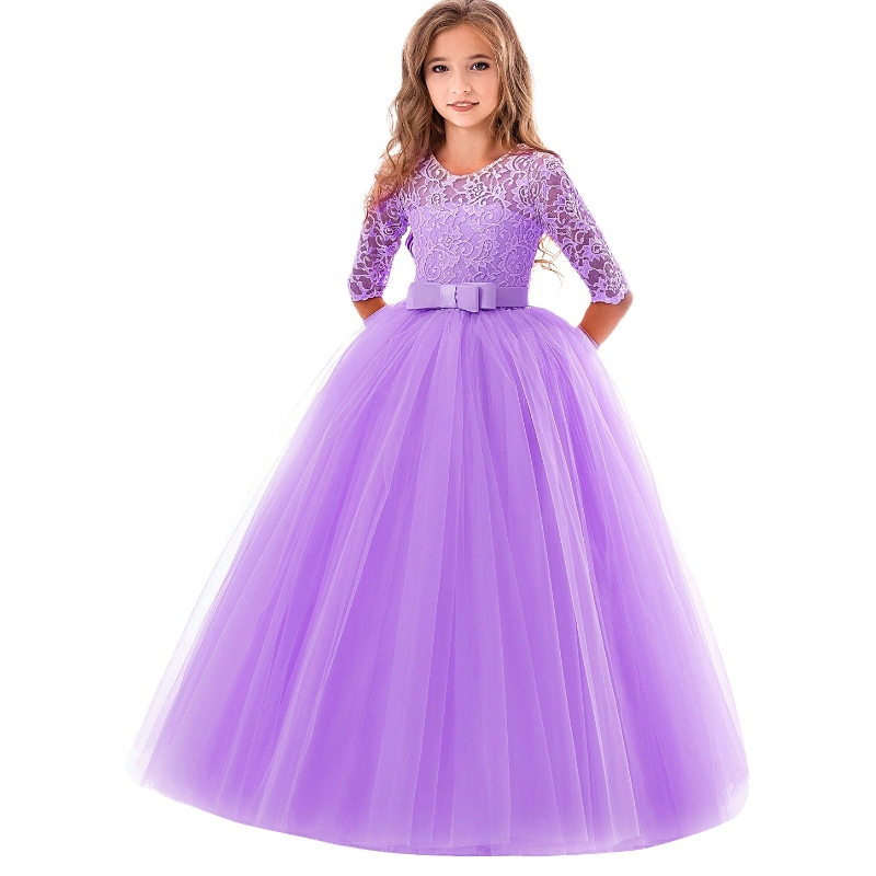 2022 6-14 Jahre Blumenspitzenkleid Girls Kleidung Prinzessin Party Festzug Langes Kleid Kleider Kleider für Mädchen Hochzeit Abend Kleidung 4 - 199 Stücke