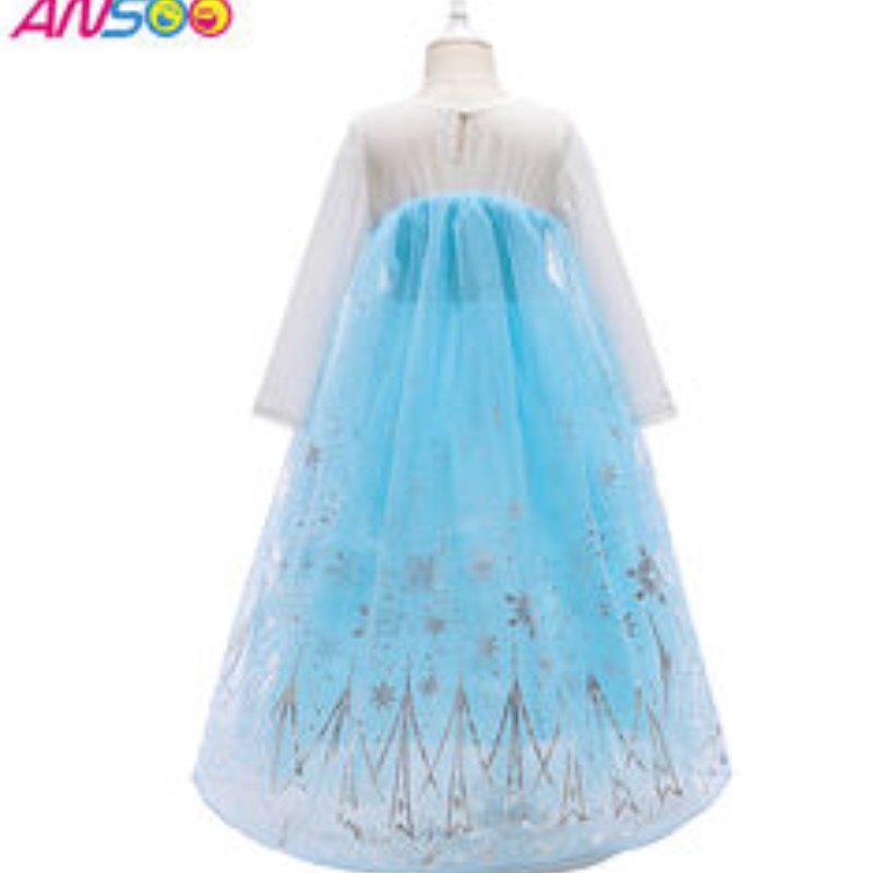 ANSOO 2022 Mädchen Elsa Prinzessin Kleid Kostüme für Geburtstagsfeier Dress Up Fancy Halloween Cosplay Kostüm