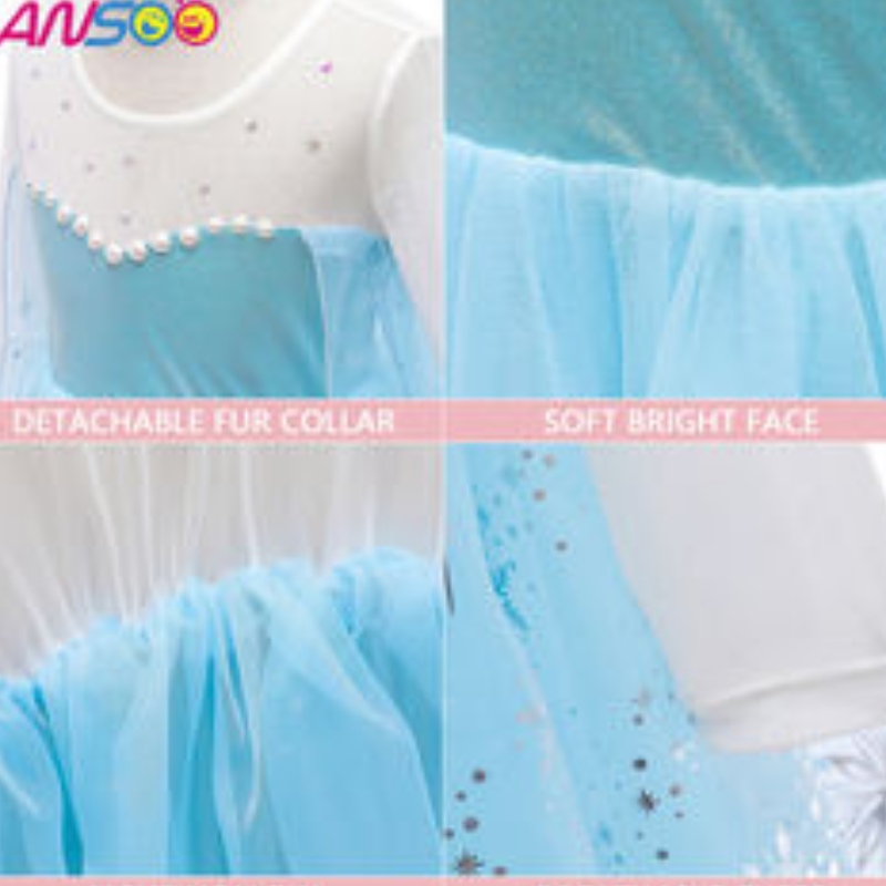 ANSOO 2022 Mädchen Elsa Prinzessin Kleid Kostüme für Geburtstagsfeier Dress Up Fancy Halloween Cosplay Kostüm