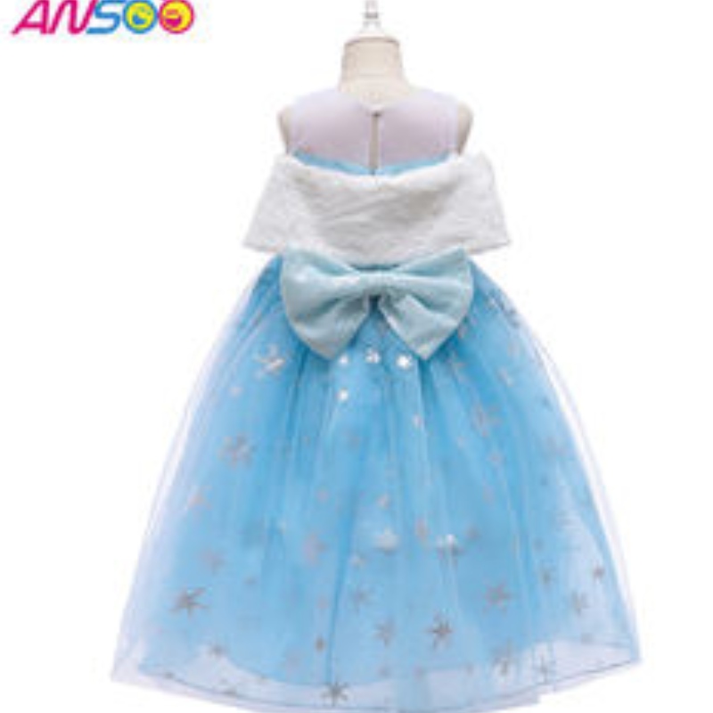 ANsoo2021 Kinder Performance Elsa Fashion Girl Wollkragen Prinzessin Kleid Schöne Mädchen Kostüm