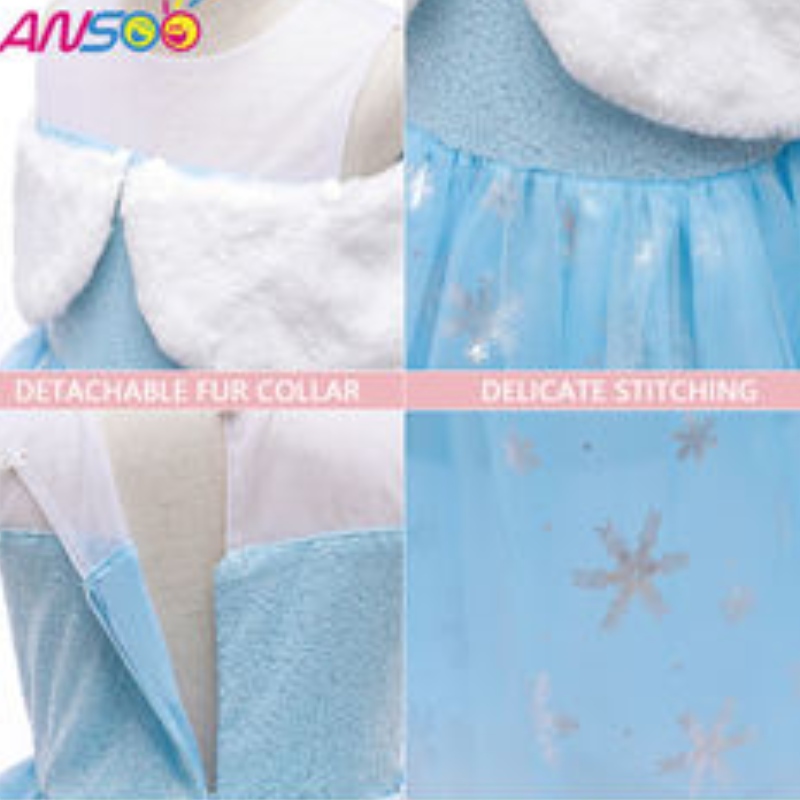 ANsoo2021 Kinder Performance Elsa Fashion Girl Wollkragen Prinzessin Kleid Schöne Mädchen Kostüm