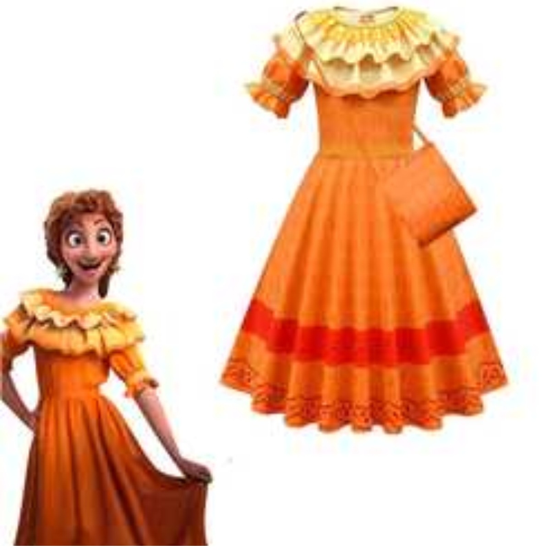 2022 Amazon Heißverkauf Großhandel Neues Stil Kinder Beste Cartoon Encanto Cosplay Kostüme Mädchen Prinzessin Kleid und Tasche