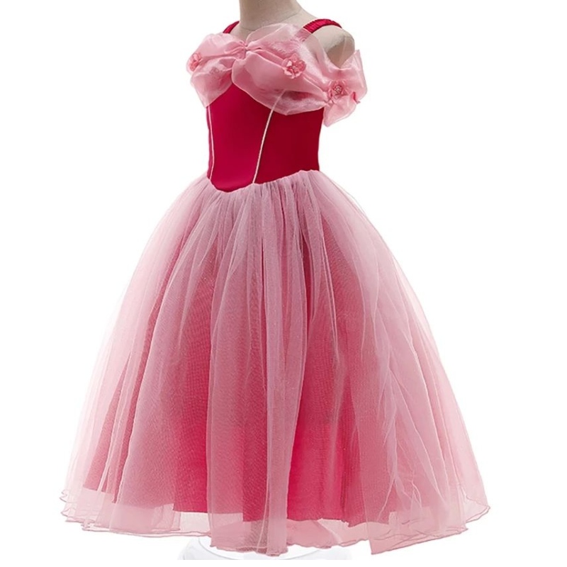 Dornröschenkostüm für Mädchen vor Schulter Sommer Aurora Kleid Kinderfefe Mesh Tutu Kleid Halloween Prinzessin Cosplay