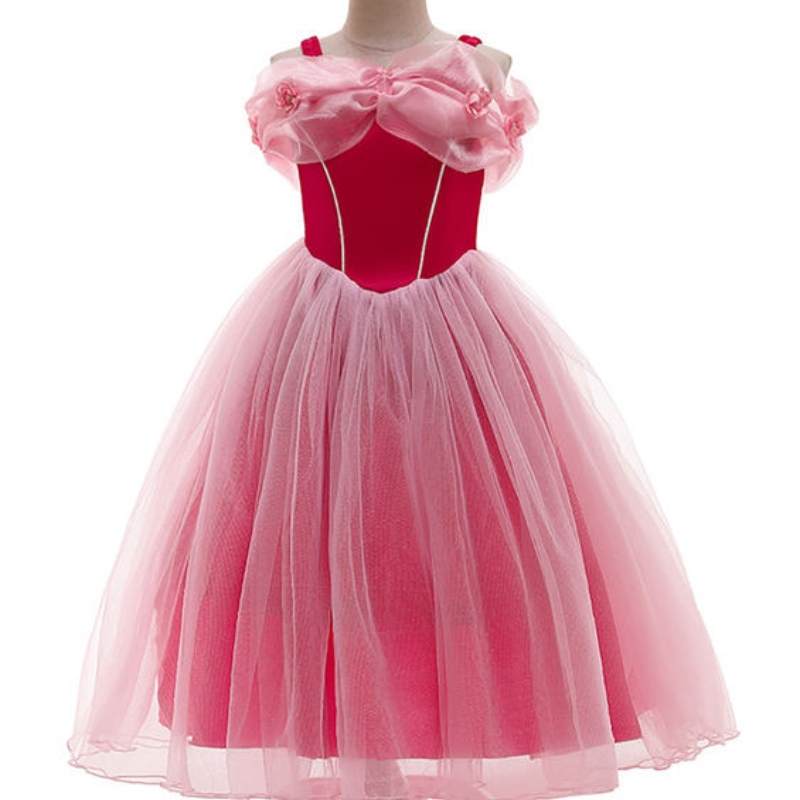 Dornröschenkostüm für Mädchen vor Schulter Sommer Aurora Kleid Kinderfefe Mesh Tutu Kleid Halloween Prinzessin Cosplay