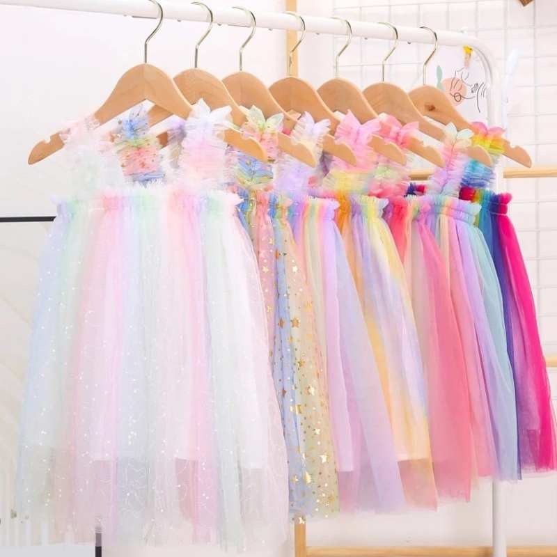 Prinzessin Baby Girls Sommer Tutu Kleiderriemen ärmellose Sterne Mesh Knie Länge Sunddress 1-6 Jahre für Geburtstagsfeier