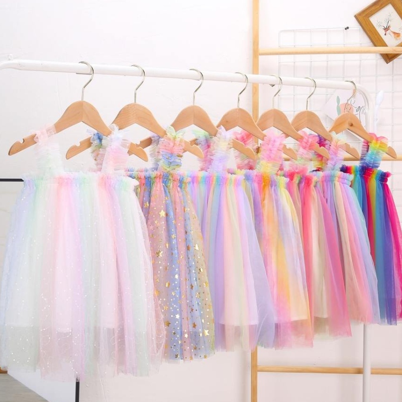 Prinzessin Baby Girls Sommer Tutu Kleiderriemen ärmellose Sterne Mesh Knie Länge Sunddress 1-6 Jahre für Geburtstagsfeier