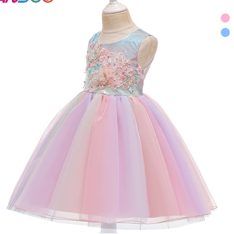 ANSOO SOMMER FLOME KINDER KINDER FLUFY KIND für Mädchen 2 Farben Baby Girl Party Tutu Pink Kleid Hochzeit Prinzessin