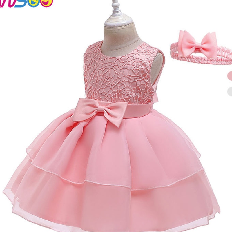 Ansoo New Children 's Dress Bow Spitze Kleid Landebahn Prinzessin Kleid mit Haarband für 3-24 Monate Mädchen