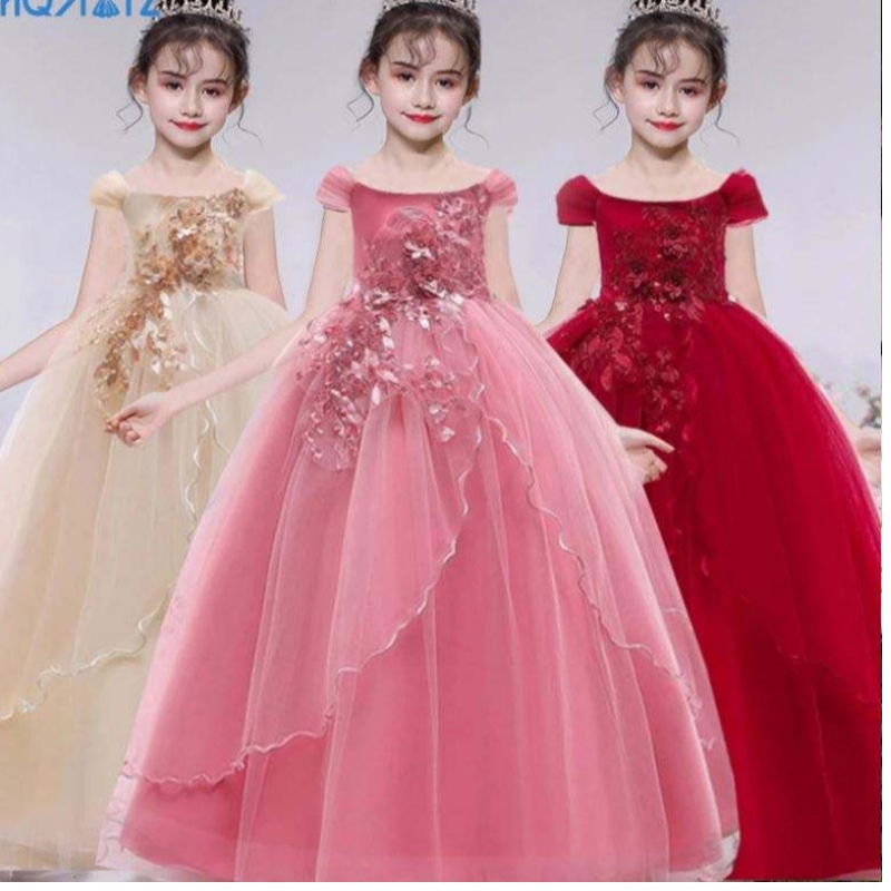 Baige elegante Kinder Langkleid Mädchen Kinder für Kinder Langer Kleid Baby Mädchen Hochzeit Prinzessin Ballkleid