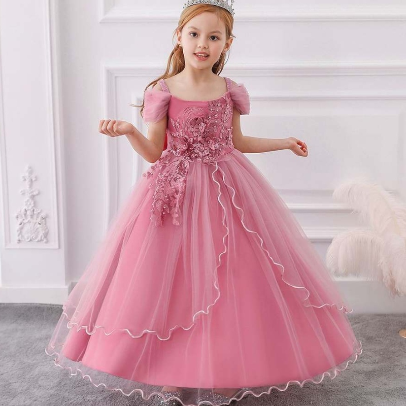 Baige elegante Kinder Langkleid Mädchen Kinder für Kinder Langer Kleid Baby Mädchen Hochzeit Prinzessin Ballkleid