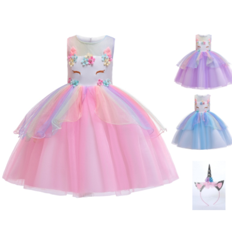 Performance tragen Einhorn -Dress -up -Kleidung für kleine Mädchen Regenbogen Einhorn Tutu Kleid Kostüm mit Stirnband Geburtstag Geschenk