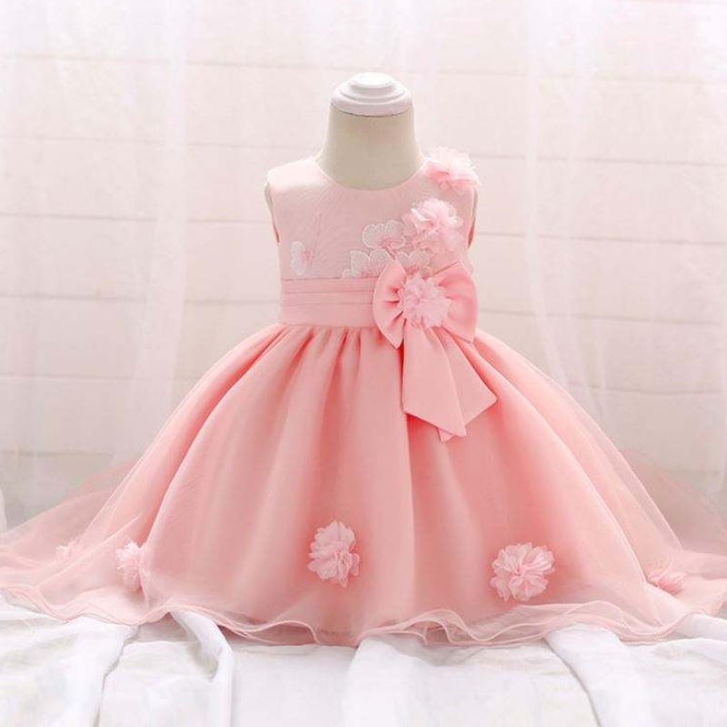 Neuestes Design Schönes Mädchen Blume Baby Mädchen Pink Kinder Party ein Stück Western Kinder Hochzeitskleid