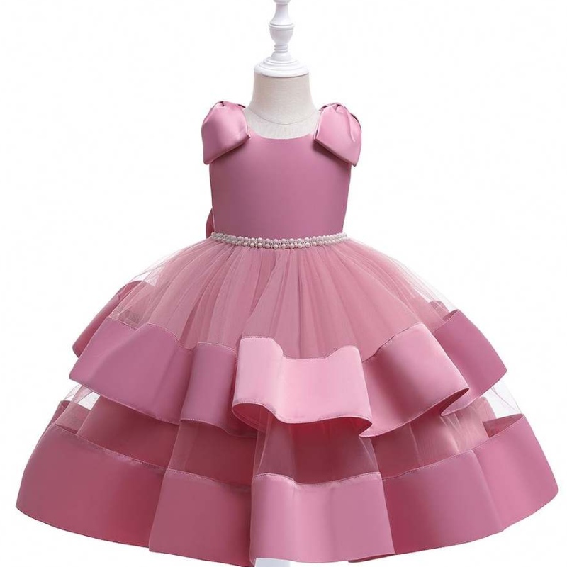 Baige Sommer Kinder Hochzeitskleider Boutique Baby Girls Party tragen Kleidungsdesigns mit Schulterbogen