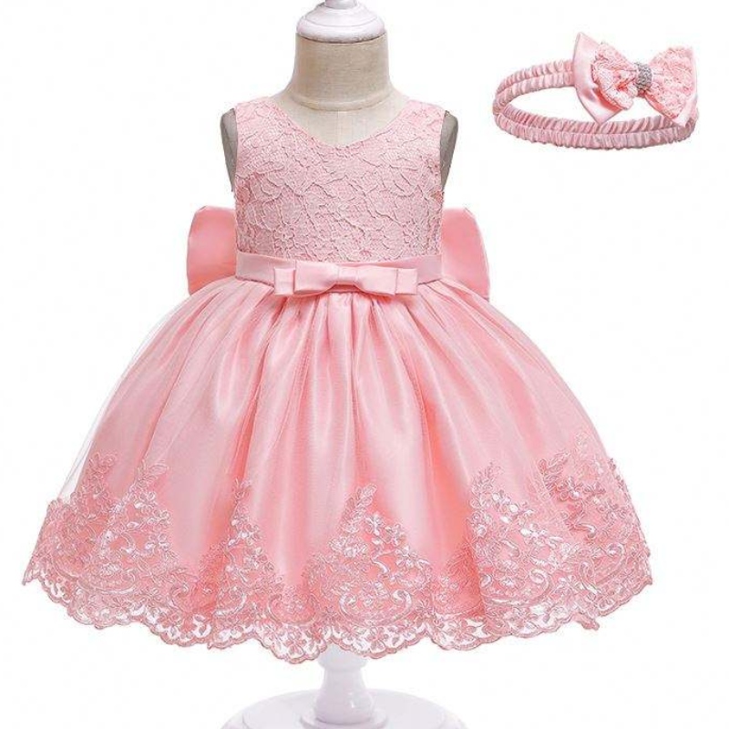 Flower Girl Party Kleid Nigeria beliebte Neugeborene Baby Mädchen Geburtstagsfeier mit Stirnband