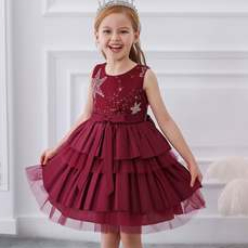 Baige Luxus -Prinzessin ärmellose Kleid Kids Abend Ballkleid ausgefallene Geburtstagsfeier Prom Kostüm