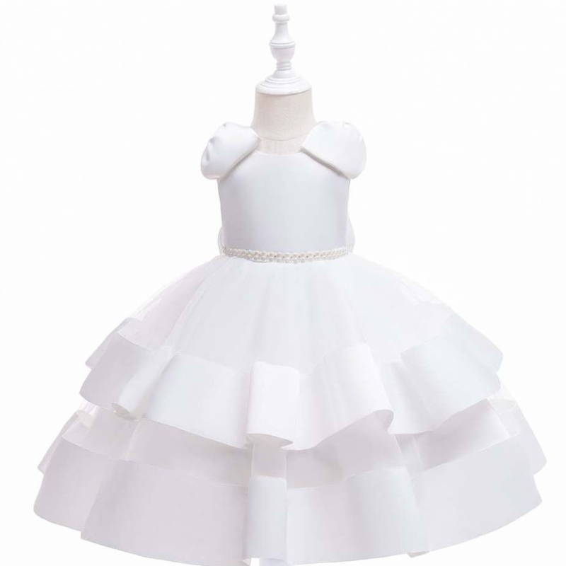 Baige weiße Blumenmädchen Kleider Hochzeit Fee Big Bow Puffy Girl Prinzessin Kleid