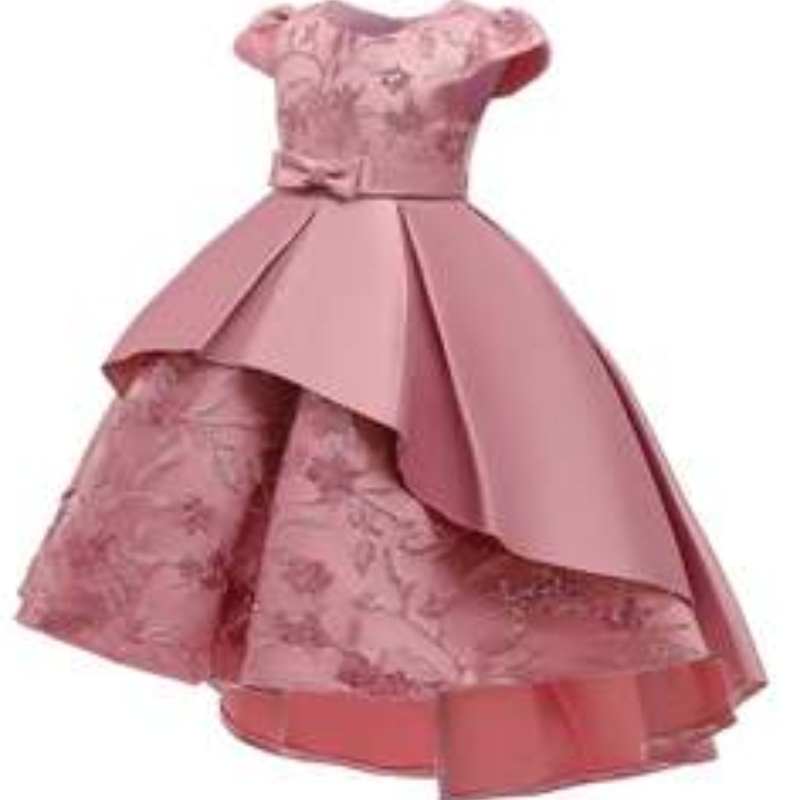 Baige dauerte Design Print Satin Blumenmädchen Party Kleid Sommer Kurzarm Baby Mädchen Geburtstagskleider