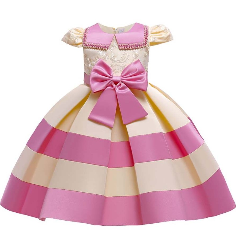 Baigeneue kurze Ärmel Streifen Prinzessin Kleid Mädchen Baby Mädchen Weihnachtsfeier Kleid L5282