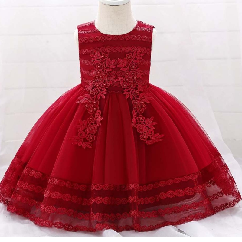 NEUES Design Chidren Kleid appliziert 0-2Y Blumenmädchen Kleider ärmellose Kinder Kleidung L1923XZ