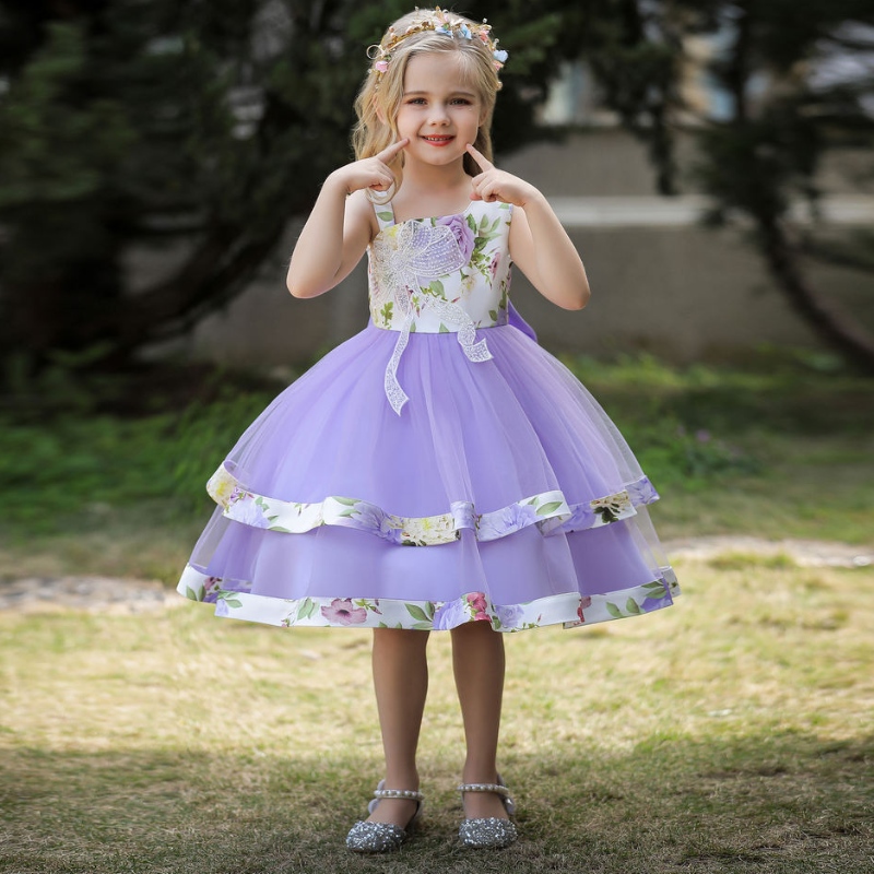 Weltweit kostenloser Versand 2019 Neue Mode Ärmel und Kinder Chiffon Blumenprinzessin Party Kleid Kind Mädchen Hochzeit Full Kleid