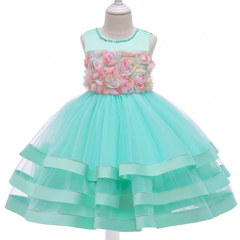 2020 Neueste Kleid -Festzug Mädchen Kleid Kids Kids Blumenschichtige Designs Ballkleider für Kinder L5196