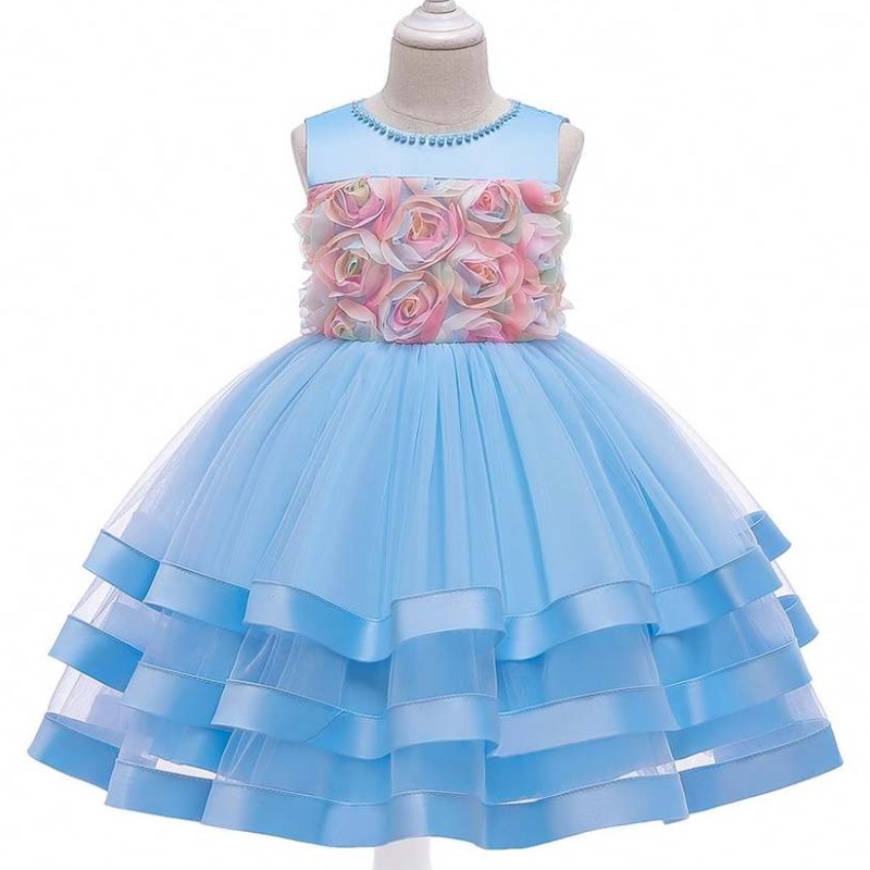 2020 Neueste Kleid -Festzug Mädchen Kleid Kids Kids Blumenschichtige Designs Ballkleider für Kinder L5196