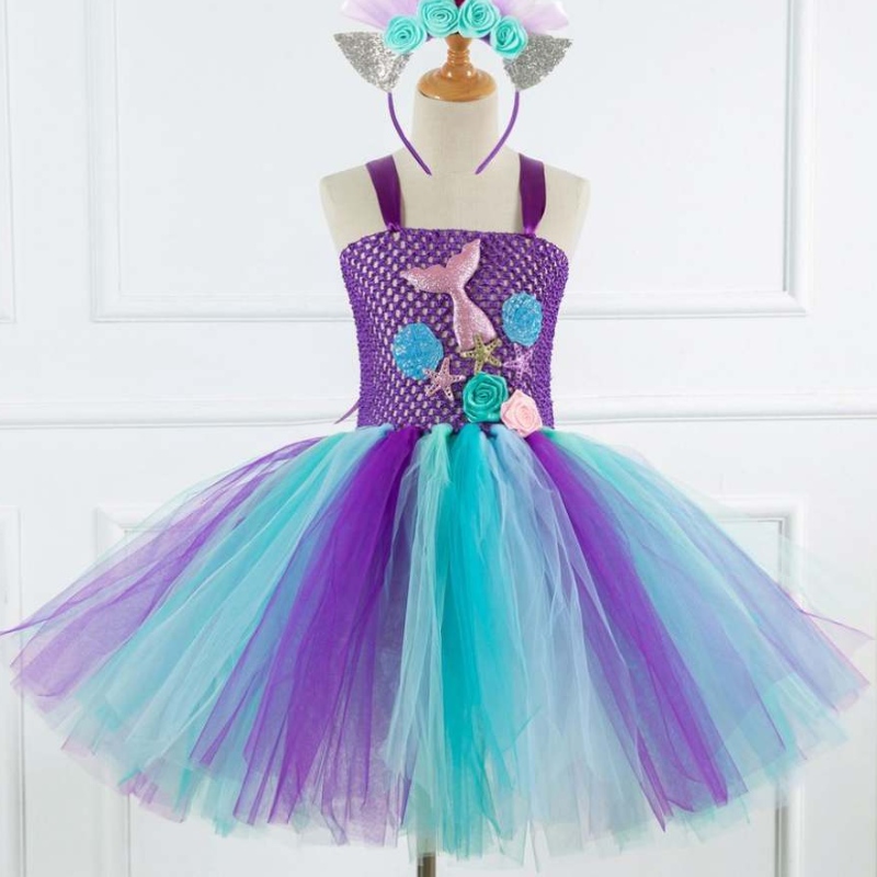 Neue Mermaid Style Girl Collection Cosplay Kostüm Blumenmädchen Tutu Kleid mit kostenlosem Stirnband 93430