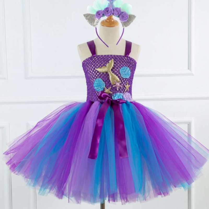 Neue Mermaid Style Girl Collection Cosplay Kostüm Blumenmädchen Tutu Kleid mit kostenlosem Stirnband 93430