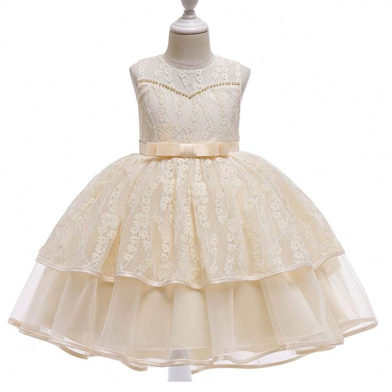 Baige Kids Kleidung Neues Design Sommer weiß Ärmel und Girl 's Wear Party Kleid L5208