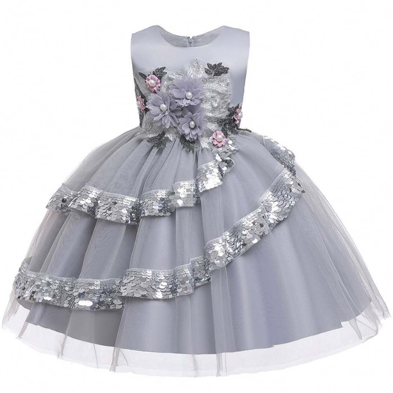 Werks Großhandel ärmellose elegente Kinder Kleidung Muster für Baby -Mädchen Pailletten Party Kleid L5148