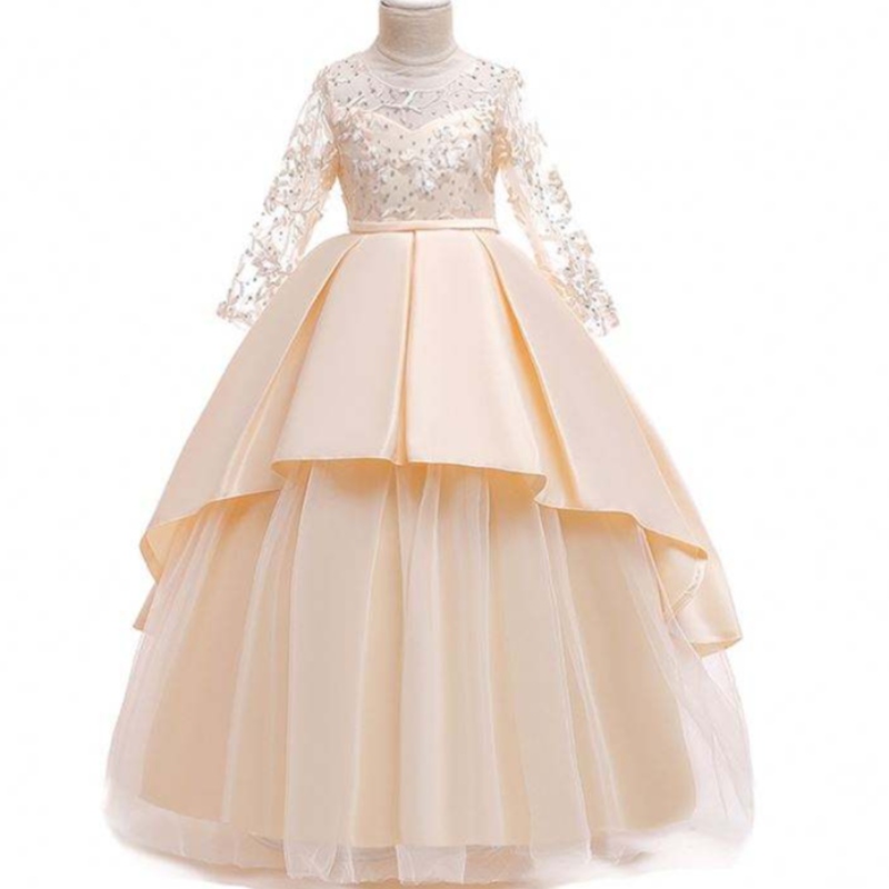 NS Hot Sale Children Kleidung Neue Mesh bestickte Prinzessin Rock Mädchen Langarmes Hochzeitsfeier Kleid LP-233