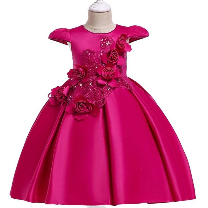 Europäischer Stil Blumenmädchenkleid für Hochzeit schöne Mädchen Kleid Designs für Geburtstag Kinder flauschiger Partykleid für 3 Jahre L5070