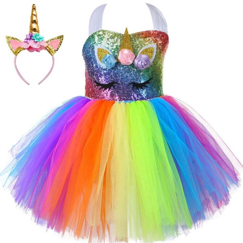 2021New Unicorn Paillettenbaby Kid Kleidung schöne Prinzessin Party Tutu Kleider DJS107