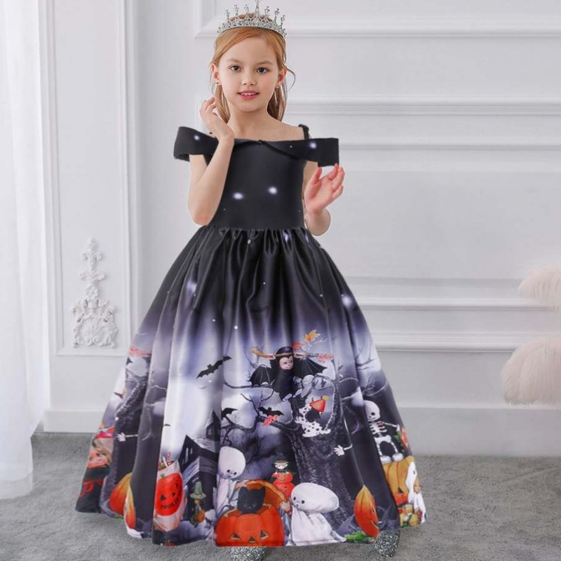 Neue Mode von Schultermädchen trägerlosen Maxi Cosplay -Kleid Schwarz sitzend Halloween Long Ball Kleid Kostümkleider