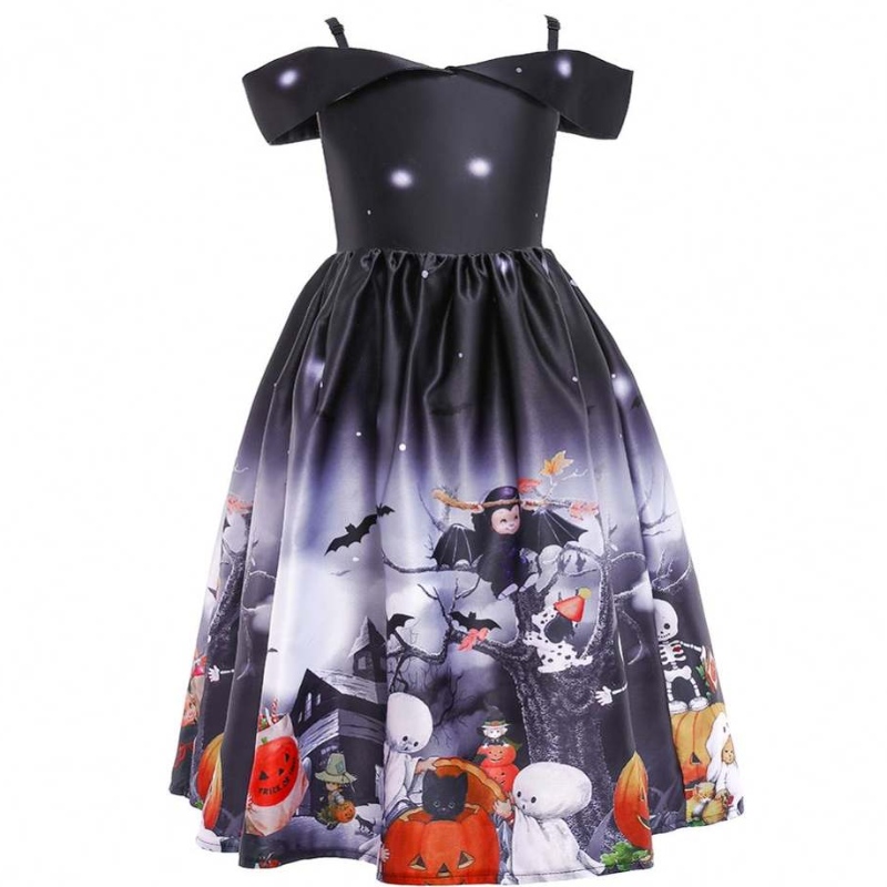 Neue Mode von Schultermädchen trägerlosen Maxi Cosplay -Kleid Schwarz sitzend Halloween Long Ball Kleid Kostümkleider