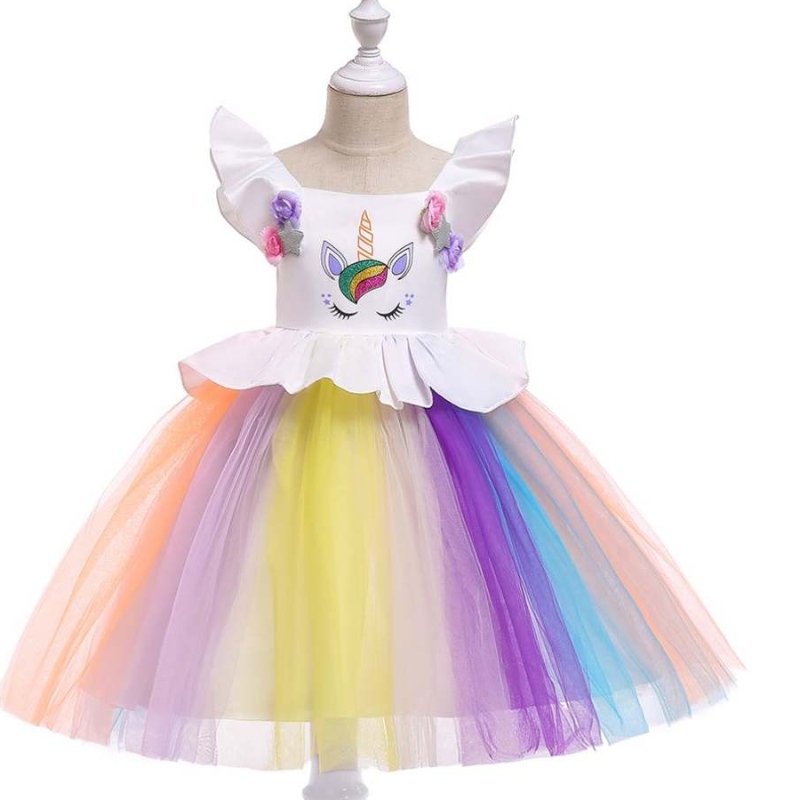 Baige Einhorn Kinder Kleidungneue Design Baby Mädchen Süßes Kleider Performance Kleid L5090