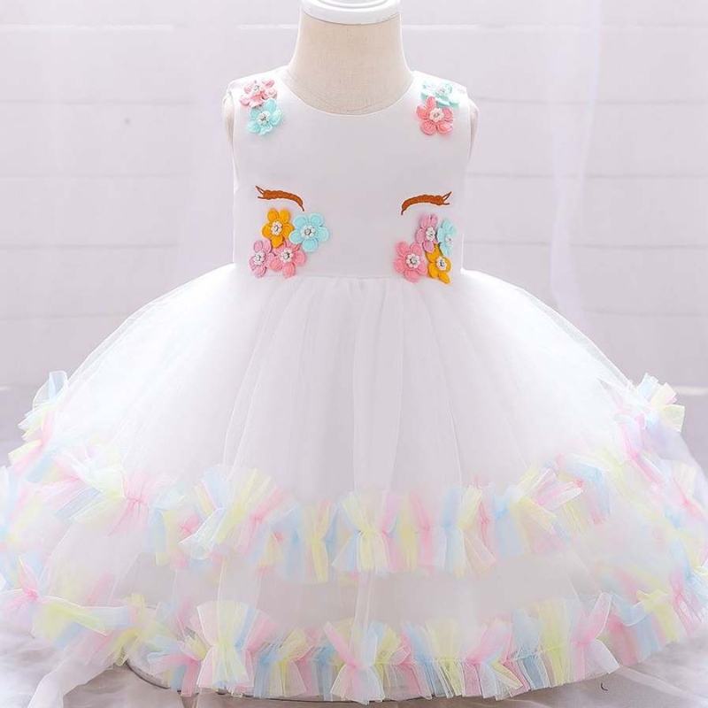 Baige White Einhorn Kind Kleinkinder Kleid Sommer Mädchen Tauftaufkleid DJS025