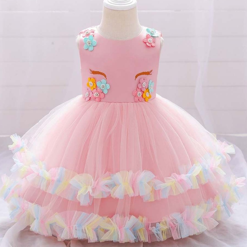 Baige White Einhorn Kind Kleinkinder Kleid Sommer Mädchen Tauftaufkleid DJS025