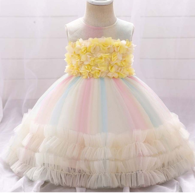 Baige Kinder Baumwollkleid Blume Mädchen Kleider Mädchen Kleid Party Kleid 0-5 Jahre