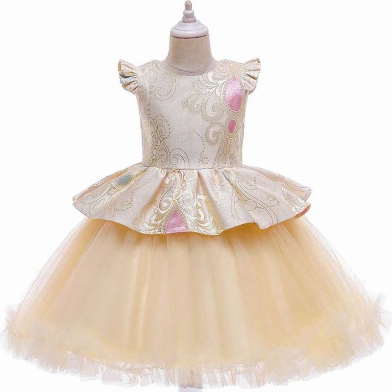 Baige Kinder Geburtstag tragen rosa Kurzarm Baby Mädchen Prinzessin Kinder Spanisch Kleid L5232