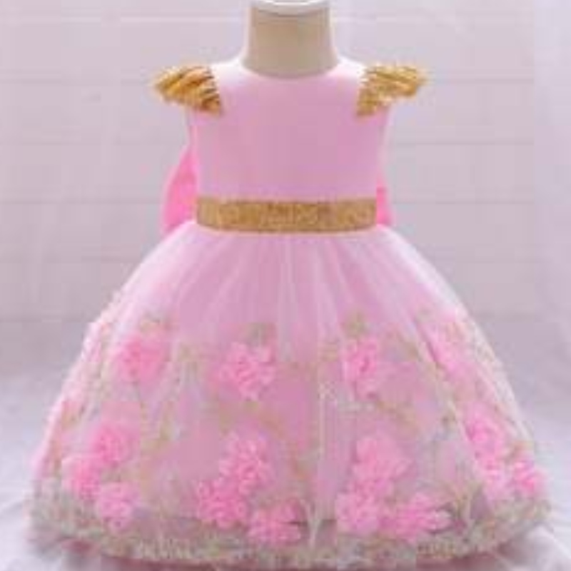 Baige Yellow Flower Girl Kleider KINDER KINDER PARTY BROCKE NEUE INDIA Kollektion Fancy Girl Party Kleid L2021XZ