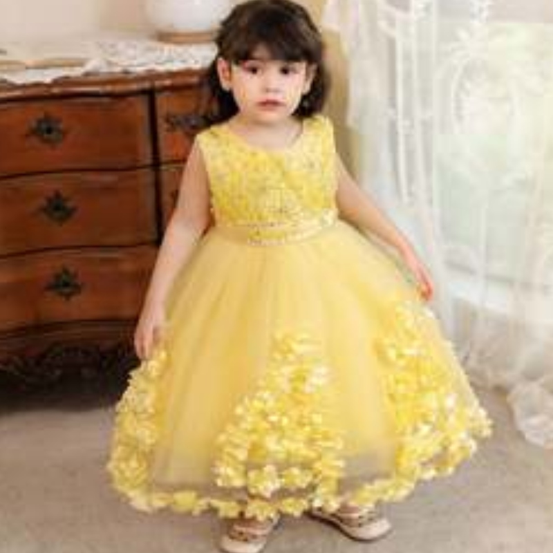 Baige 2022neuer Stil formeller Hochzeitsfeier Abend Prinzessin Baby Girl Kleid Blume Blume