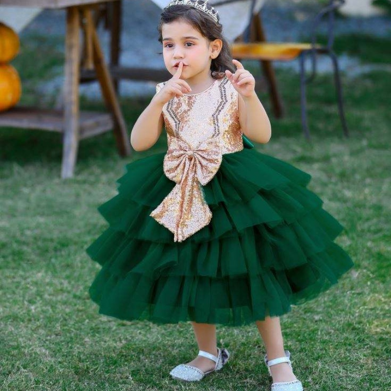 Baige formelle Anlässe Pailletten Bow Kids Party Kleid ärmellose Ballkleid Blumenmädchen \\ 'Kleider