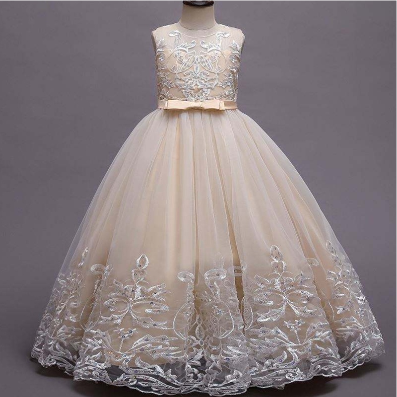 Baige Long Style Kinder Hochzeit Ballkleid Girl Girls Frock Design Kinder Party Tragen Sie Long Kittel