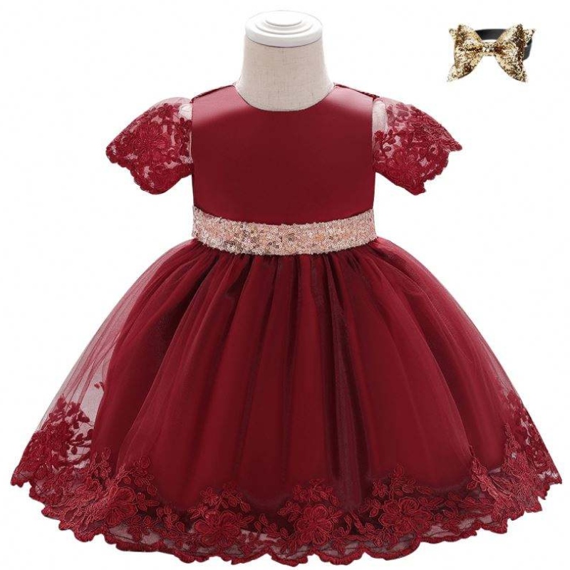 Baige Summer Frock Designs Bilder Partykleid L1926XZ Kurzärmele Geburtstag 0-2y alte Mädchen Spitzenkinder für Kinder ärmellose